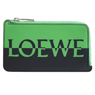 【LOEWE 羅威】品牌經典LOGO撞色牛皮信用卡名片零錢包(深藍/綠)