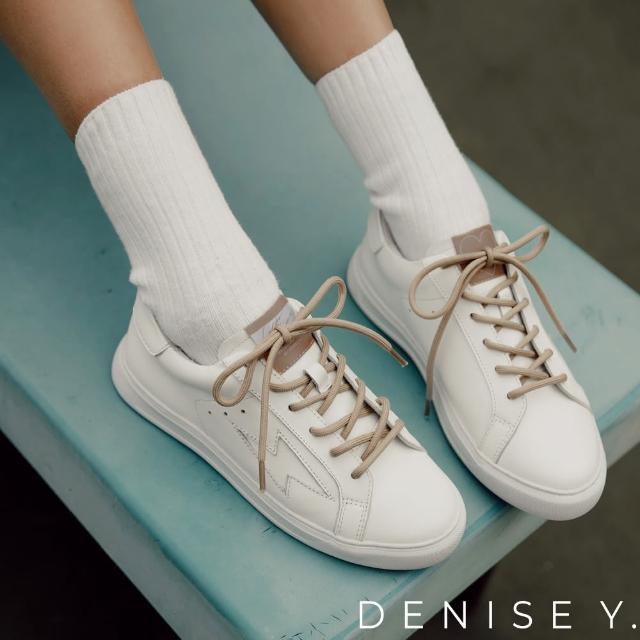 【Ann’S】ANNSTAR DENISE聯名-閃電造型真皮小白鞋(奶茶白)