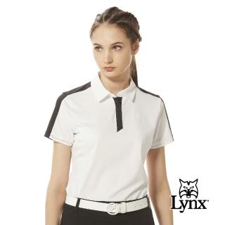 【Lynx Golf】korea女款韓國進口商品沖孔造型山貓膠標花運動風短袖POLO衫(黑色)