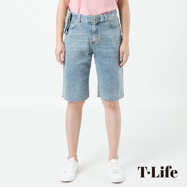 【T.Life】中性小腰包淺刷色五分牛仔褲(1色)