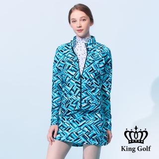 【KING GOLF】實體同步款-女款幾何塗鴉滿版印圖舒適防曬修身立領夾克/高爾夫球外套(綠色)
