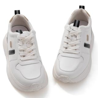 【DIANA】6 cm質感牛皮撞色幾何厚底增高輕量運動休閒鞋(黑x白)