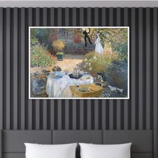 《午餐》莫內Monet．印象派畫家 世界名畫 經典名畫 風景油畫-白框40x60CM