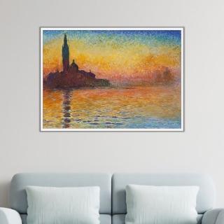 《黃昏中的聖喬治》莫內Monet．印象派畫家 世界名畫 經典名畫 風景油畫-白框60x80CM
