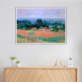 《Giverny的乾草堆》莫內Monet．印象派畫家 世界名畫 經典名畫 風景油畫-白框60x80CM