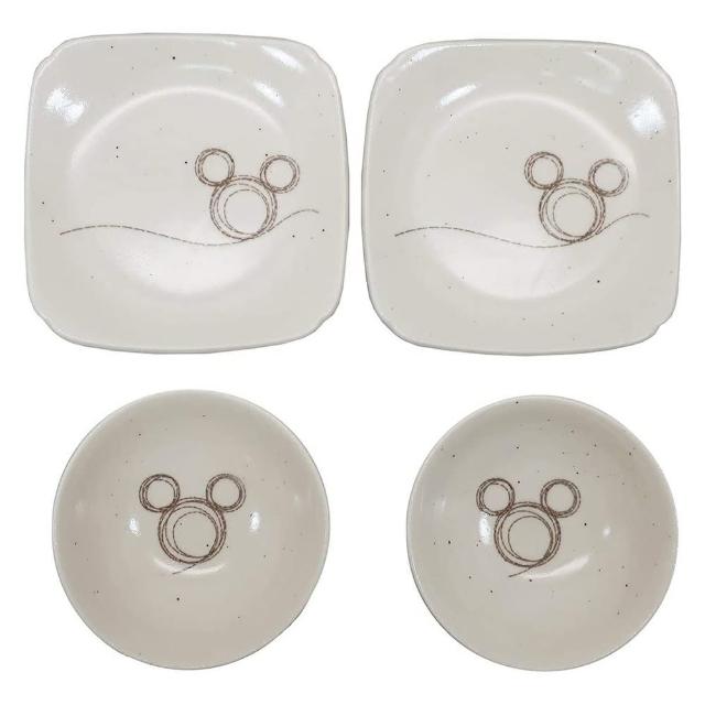 【SANGO 三鄉陶器】迪士尼 陶瓷碗盤四件組 米奇線條(餐具雜貨)