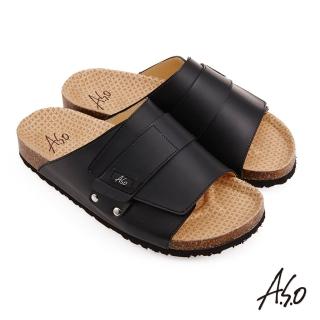 【A.S.O 阿瘦集團】足健康寬版自黏帶拖鞋-男款(黑色)
