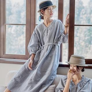 【設計所在】獨家高端限量系列 重工藝排褶法國肌理亞麻棉洋裝 Q230125(S-L可選)