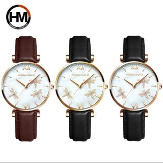 【HANNAH MARTIN】石英機芯手錶 不鏽鋼珍珠貝殼面皮帶女士手錶(HM-1531)