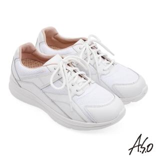 【A.S.O 阿瘦集團】機能休閒 萬步健康鞋 牛皮拼接透氣網布休閒鞋-男款(白色)