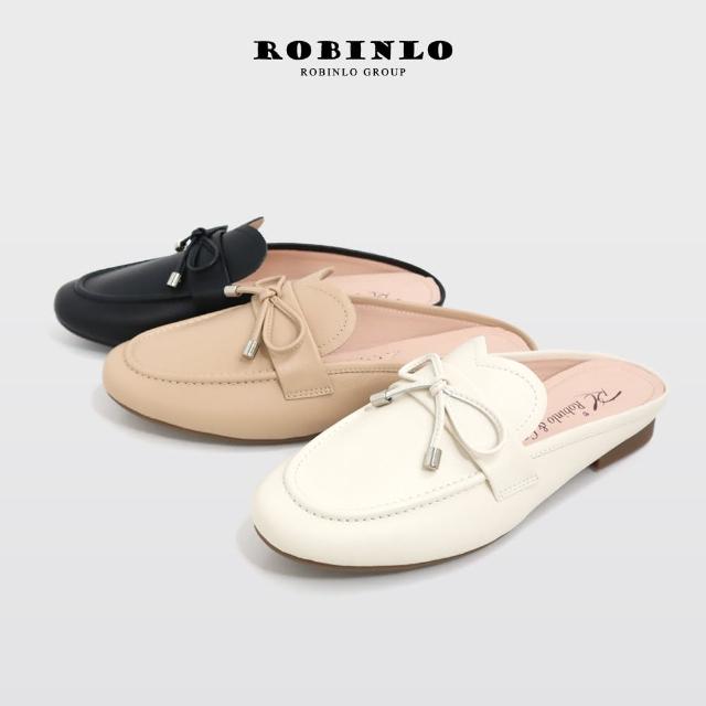【Robinlo】真皮樂福鞋浪漫輕甜低跟穆勒鞋LAVINA(法式黑/奶茶杏/奶油白)
