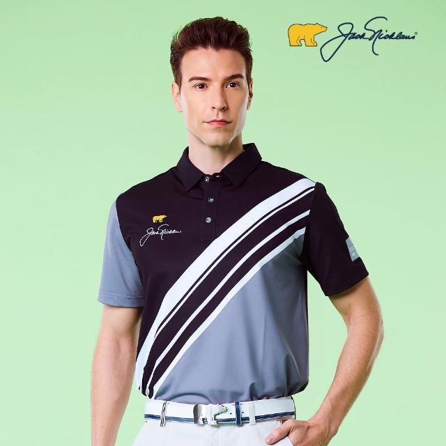【Jack Nicklaus 金熊】GOLF男款數位印花吸濕排汗POLO/高爾夫球衫(黑色)