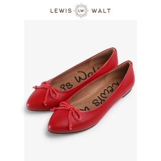 【Lewis Walt】通勤淺口尖頭真皮羊皮蝴蝶結芭蕾舞平底真皮單鞋女