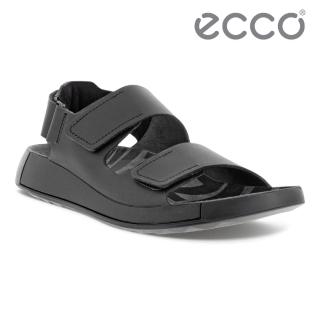 【ecco】2ND COZMO M 科摩可調式休閒皮革涼鞋 男鞋(黑色 50094401001)