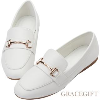 【Grace Gift】極簡馬銜扣平底樂福鞋(白)