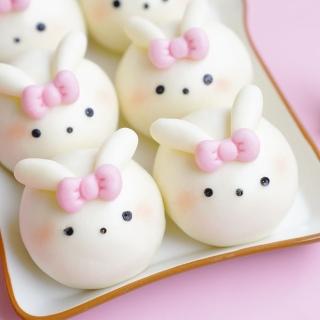【美姬饅頭】蝴蝶結兔兔鮮乳造型紅豆包(一盒6入)