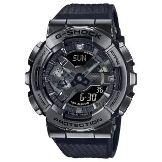 【CASIO 卡西歐】G-SHOCK 強悍金屬黑 耐衝擊雙顯腕錶 48.8mm(GM-110BB-1A)