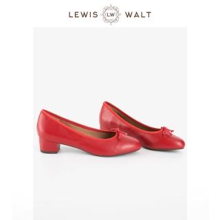 【Lewis Walt】通勤圓頭進口羊皮蝴蝶結粗跟低跟單鞋女