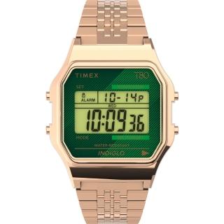 【TIMEX】天美時 T80電子錶 玫瑰金x綠 TXTW2V19700