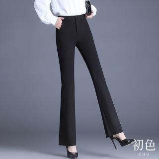 【初色】彈性高腰喇叭西裝褲-黑色-94159(M-2XL可選)