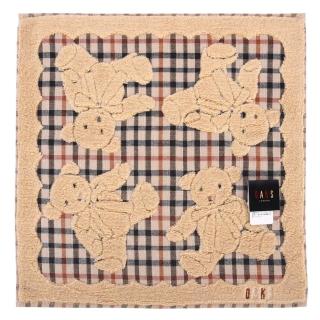 【DAKS】泰迪熊系列熊熊正格紋純綿方巾(卡其色)