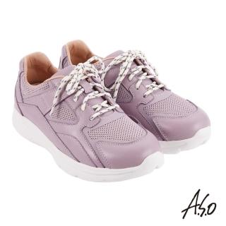 【A.S.O 阿瘦集團】機能休閒 萬步健康氣墊鞋 牛皮拼接透氣網-女款(淺紫色)