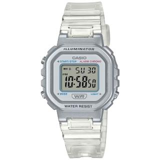 【CASIO 卡西歐】半透明輕巧活潑復古方型電子腕錶/白x銀框(LA-20WHS-7A)