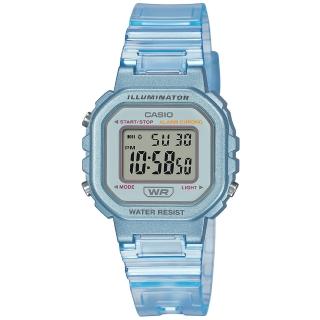【CASIO 卡西歐】半透明輕巧活潑復古方型電子腕錶/藍(LA-20WHS-2A)