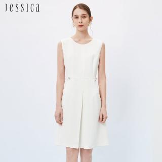 【JESSICA】高雅挺括收腰折邊寬裙擺無袖洋裝232177（白）