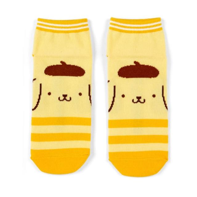 【小禮堂】布丁狗 成人棉質短襪 23-25cm - 黃大臉橫線款(平輸品)