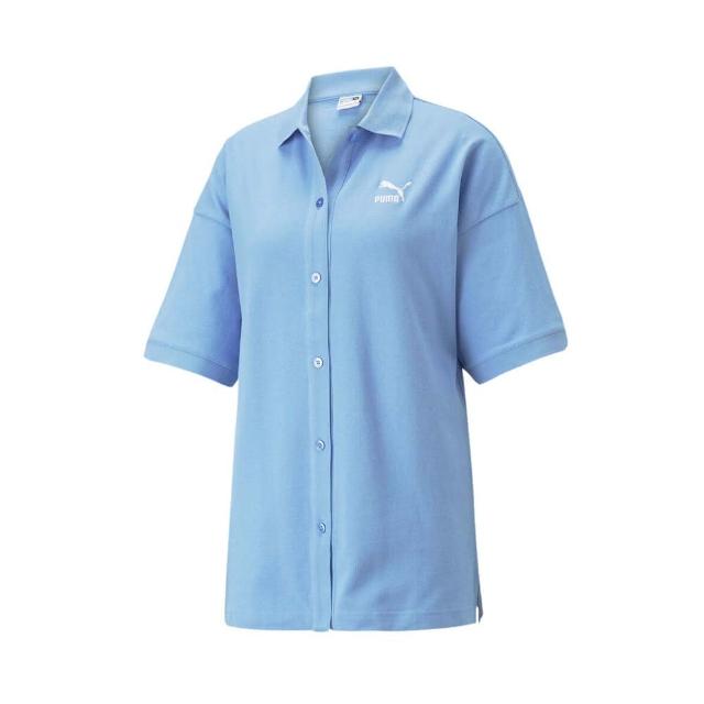 【PUMA】女休閒短袖POLO衫-上衣 歐規 馬卡龍藍白(53808093)