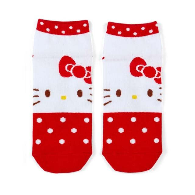 【小禮堂】Hello Kitty 成人棉質短襪 23-25cm - 紅大臉點點款(平輸品)