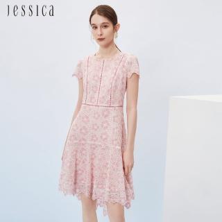 【JESSICA】甜美花卉蕾絲前短後長短袖洋裝233171（粉）