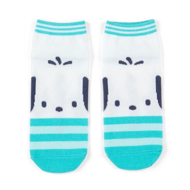 【小禮堂】帕恰狗 成人棉質短襪 23-25cm - 綠大臉橫線款(平輸品)