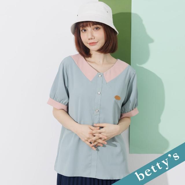 【betty’s 貝蒂思】OL撞色拼接小澎袖上衣(淺綠)