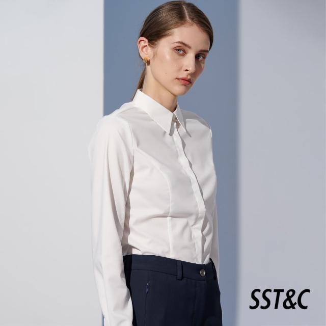 【SST&C 最後55折】白色蕾絲飾邊修身襯衫7562304003