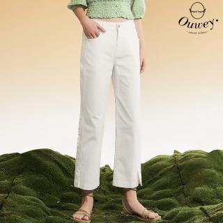 【OUWEY 歐薇】都會休閒俐落切線九分牛仔直筒褲(白色；S-L；3232088615)