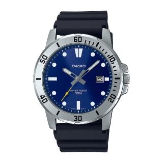 【CASIO 卡西歐】運動風格 指針男錶 海藍色 膠質錶帶 防水50米 日期顯示 MTP-VD01(MTP-VD01-2E)
