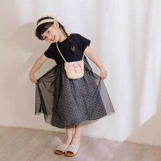 【OB 嚴選】甜美格紋拼接質感網紗洋裝親子款童裝 《QA1397》