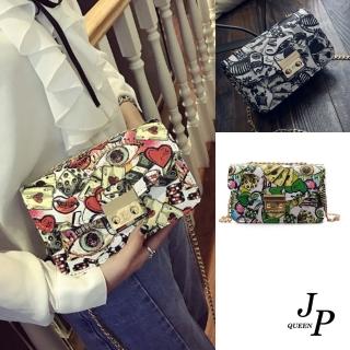 【Jpqueen】藝術塗鴉單肩斜背女用鍊條包(3色可選)