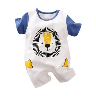 【JoyNa】童裝 獅子款棉質短袖包屁衣 短袖嬰兒服 童衣 連身衣(肩扣下扣.寶寶衣)
