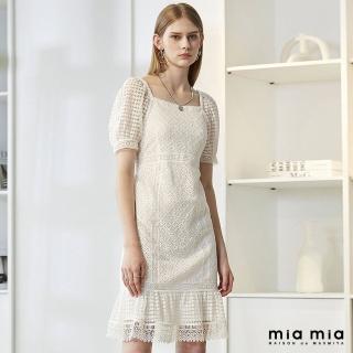 【mia mia】蕾絲繡花方領洋裝