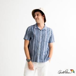 【Arnold Palmer 雨傘】男裝-古巴領直條寬鬆板襯衫(深藍色)
