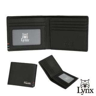 【Lynx】美國山貓自然紋進口牛皮短夾皮夾錢包 5卡/透明窗/暗袋(黑色)