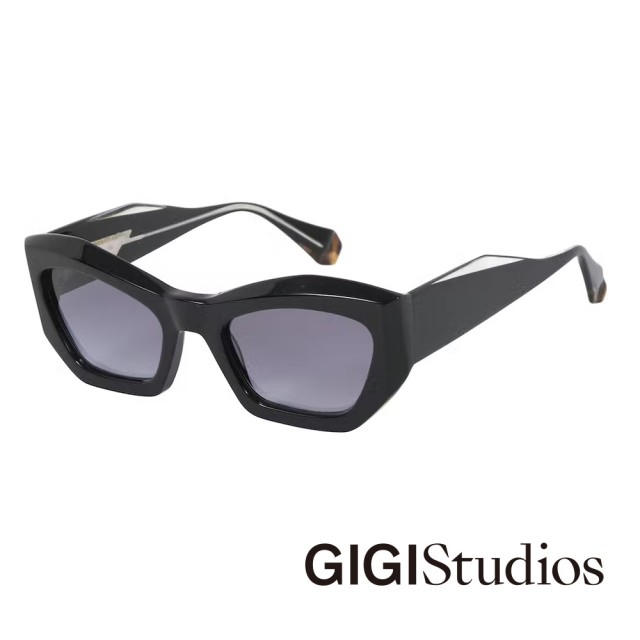 【GIGI Studios】GIGI Studios 斜切兩側貓眼太陽眼鏡(黑 - KIKA-6736/1)
