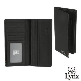 【Lynx】美國山貓自然紋進口牛皮長夾皮夾錢包 15卡/透明窗/拉鍊袋/暗袋(黑色)