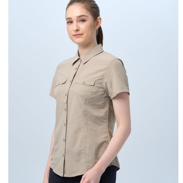 【Wildland 荒野】女3M透氣快乾抗UV短袖襯衫(白卡其)