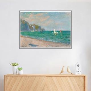 《布維爾懸崖下面的小船》莫內Monet．印象派畫家 世界名畫 經典名畫 風景油畫-白框60x80CM