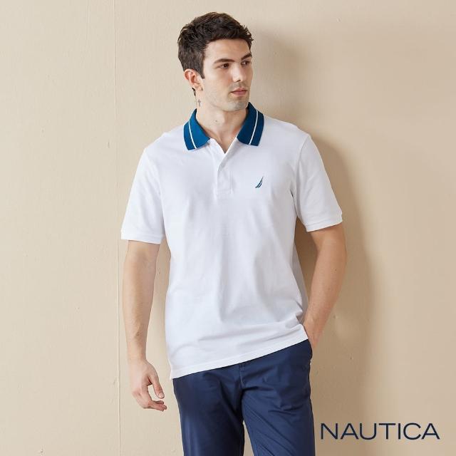 【NAUTICA】男裝 簡約跳色領短袖POLO衫(白色)