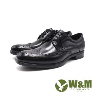 【W&M】男 MD輕感菱形紋綁帶紳士皮鞋 男鞋(黑色)